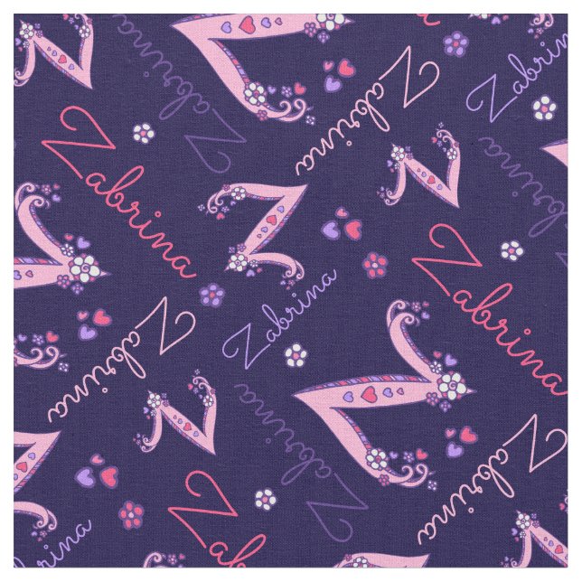 Z monogram and personalised name Zabrina fabric (Close Up)