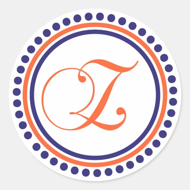 Z Monogram (Blue / Orange Dot Circle) Classic Round Sticker (Front)