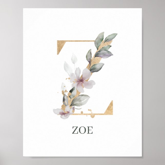 Z Monogram Floral Personalised Poster (Front)