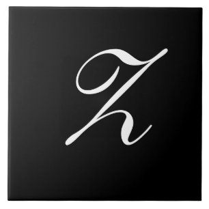 Z Monogram Initial White on Black Tile