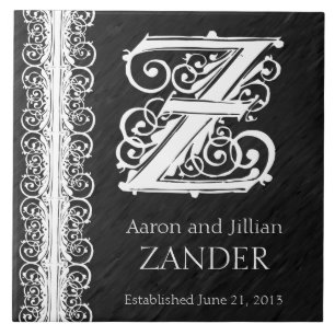 Z Monogram "White Lace on Black" Wedding Tile