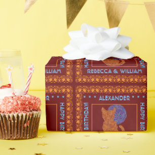 Z Orange Cat And The Moon Cat Lover Personalised Wrapping Paper