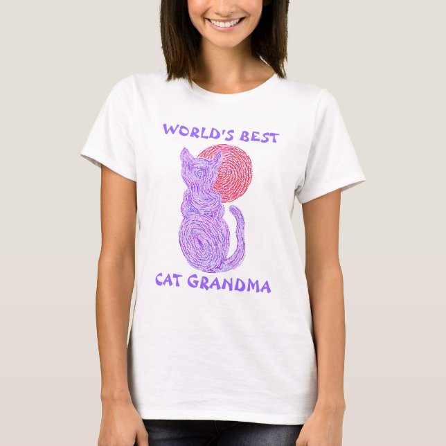Z Purple Cat And Moon Worlds Best Cat Grandma T-Shirt (Front)