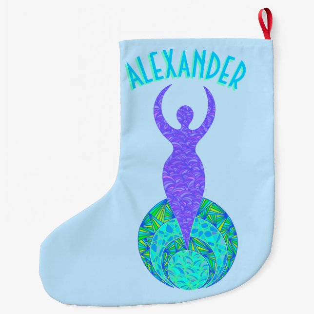 Z The Goddess Green And Purple Earth Mother Mystic Large Christmas Stocking (Back)