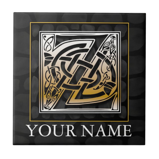 Z "Your Name" Celtic Black Stone Monogram Tile (Front)