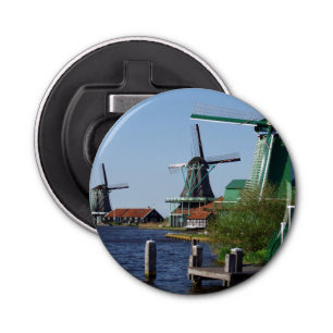 Zaanse Schans Dutch windmills in green and white Bottle Opener