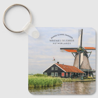 Zaanse Schans Windmill Watercolor Dutch Heritage Key Ring