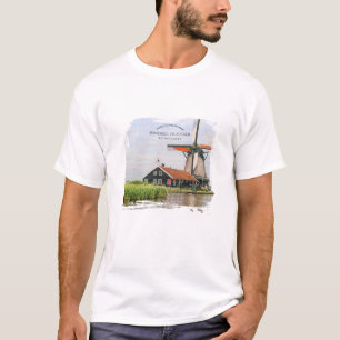 Zaanse Schans Windmill Watercolor Dutch Heritage T-Shirt