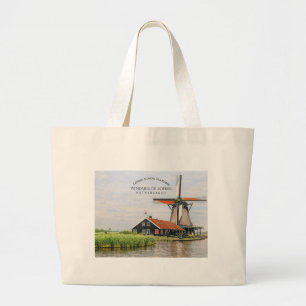 Zaanse Schans Windmill Watercolor Dutch Large Tote Bag