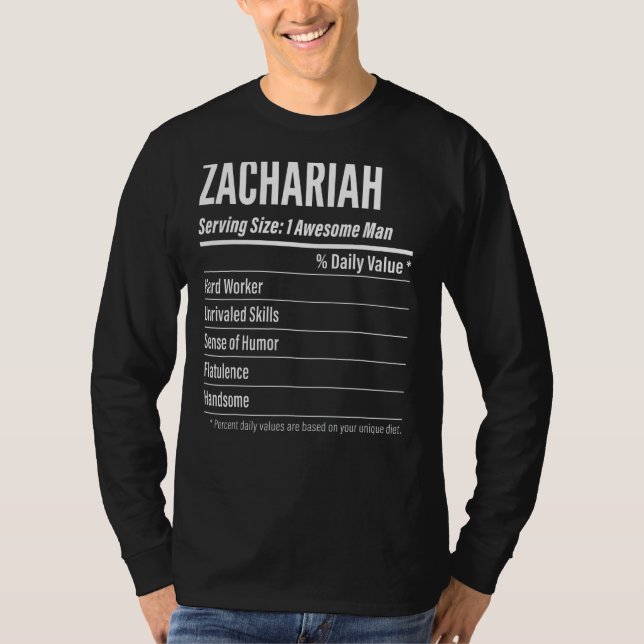 Zachariah Serving Size Nutrition Label Calories T-Shirt (Front)