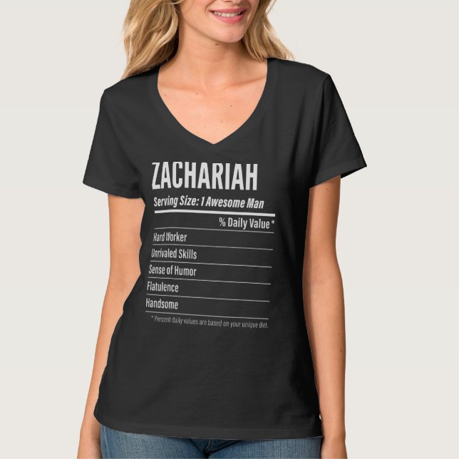 Zachariah Serving Size Nutrition Label Calories T-Shirt (Front)