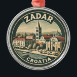 Zadar Croatia Illustration Travel Art Badge Metal Tree Decoration<br><div class="desc">Zadar retro vector travel design. Zadar,  a city on Croatia’s Dalmatian coast,  is known for the Roman and Venetian ruins of its peninsular Old Town.</div>
