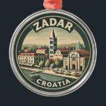 Zadar Croatia Illustration Travel Art Badge Metal Tree Decoration<br><div class="desc">Zadar retro vector travel design. Zadar,  a city on Croatia’s Dalmatian coast,  is known for the Roman and Venetian ruins of its peninsular Old Town.</div>