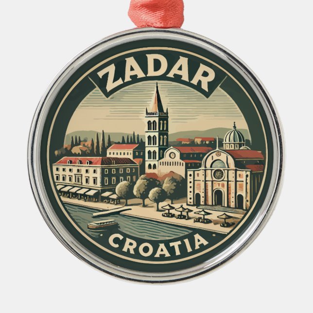 Zadar Croatia Illustration Travel Art Badge Metal Tree Decoration (Front)