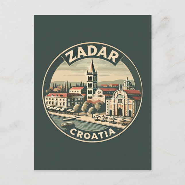 Zadar Croatia Illustration Travel Art Badge Postcard (Front)