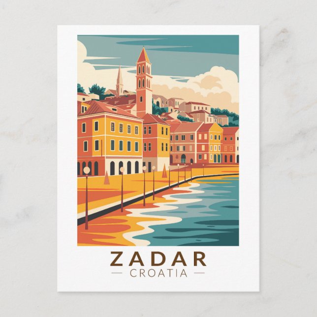 Zadar Croatia Illustration Travel Art Vintage Postcard (Front)