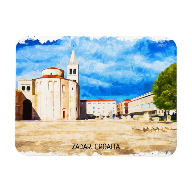 Zadar Croatia Watercolor Panorama View Magnet (Horizontal)