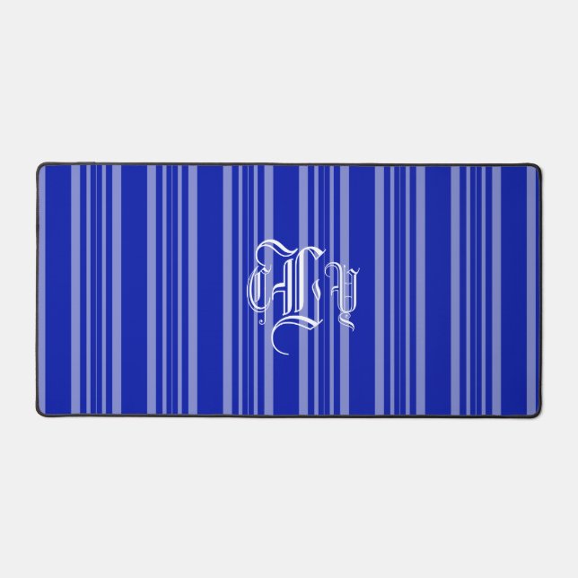 Zaffre Stripes White Monogram Desk Mat (Front)