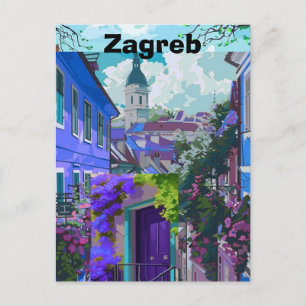 Zagreb Travel Poster Croatia Digital Print Retro W Postcard