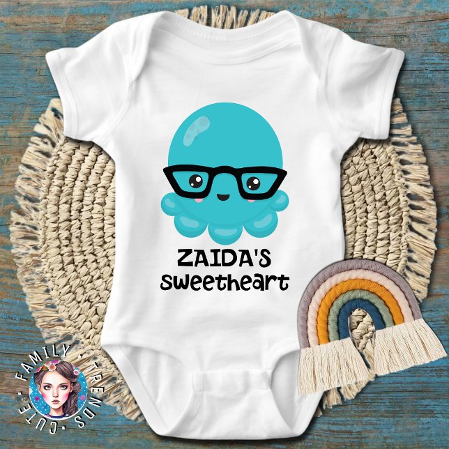 Zaida's Yiddish Sweetheart Blue Kawaii Octopus Baby Bodysuit (Creator Uploaded)