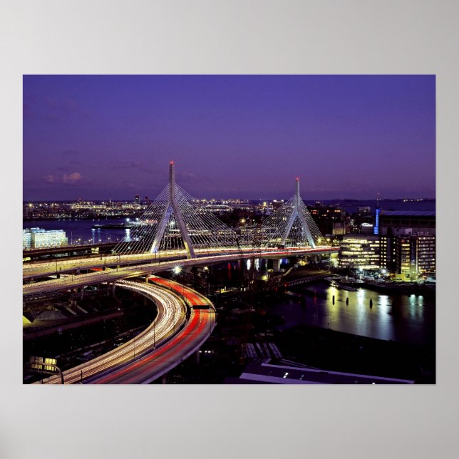 Zakim Bridge, Boston at night Poster (Front)