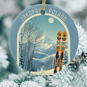 Zakopane Poland Tatra Mountains ski souvenir  Ceramic Tree Decoration