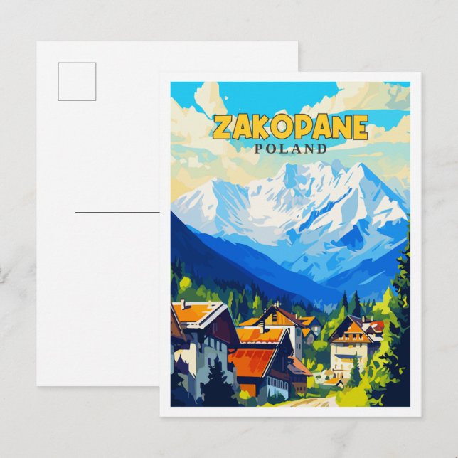 Zakopane Poland vintage travel illustration Postcard (Front/Back)