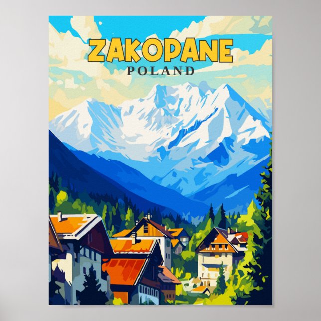 Zakopane Poland vintage travel illustration Poster (Front)