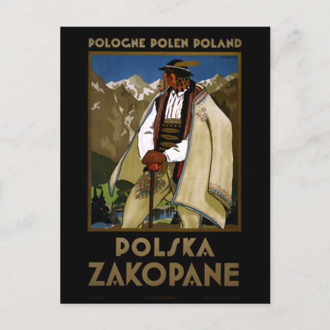 Zakopane Poland Vintage Travel Poster Restored Postcard (Front)