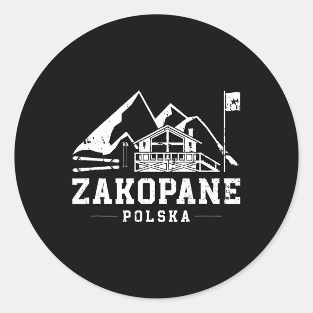 Zakopane Polska Winter Sports Skiing Snowboarding  Classic Round Sticker (Front)