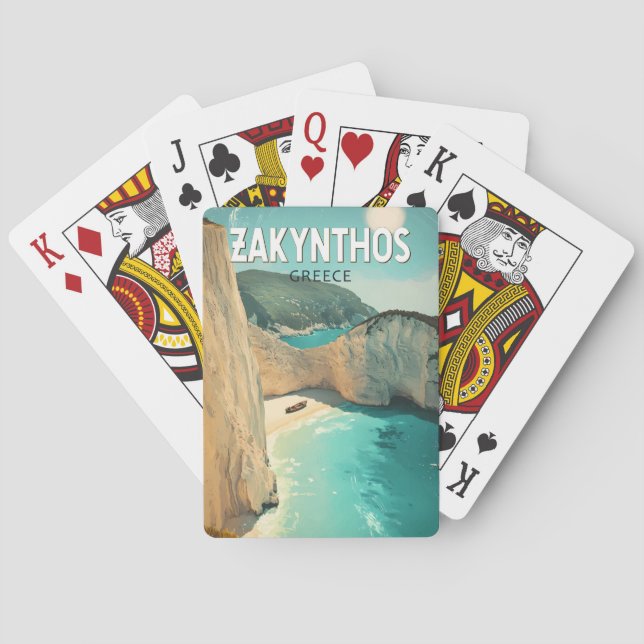 Zakynthos Greece Illustration Travel Art Vintage Playing Cards (Back)