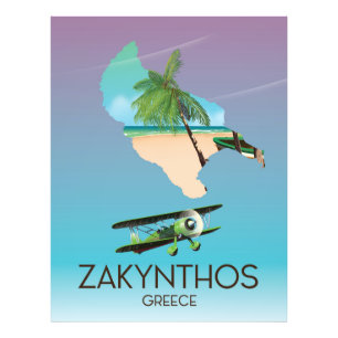Zakynthos Greece map travel poster