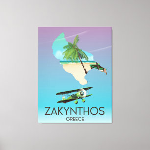 Zakynthos Greece map travel poster Canvas Print
