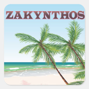 Zakynthos Greece travel poster Square Sticker