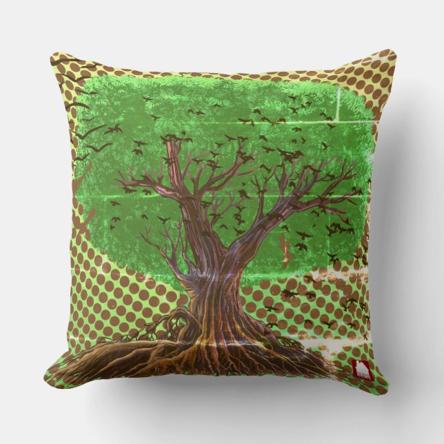 ZALMAXI HOME light green brown abstract tree Throw Cushion (Front)