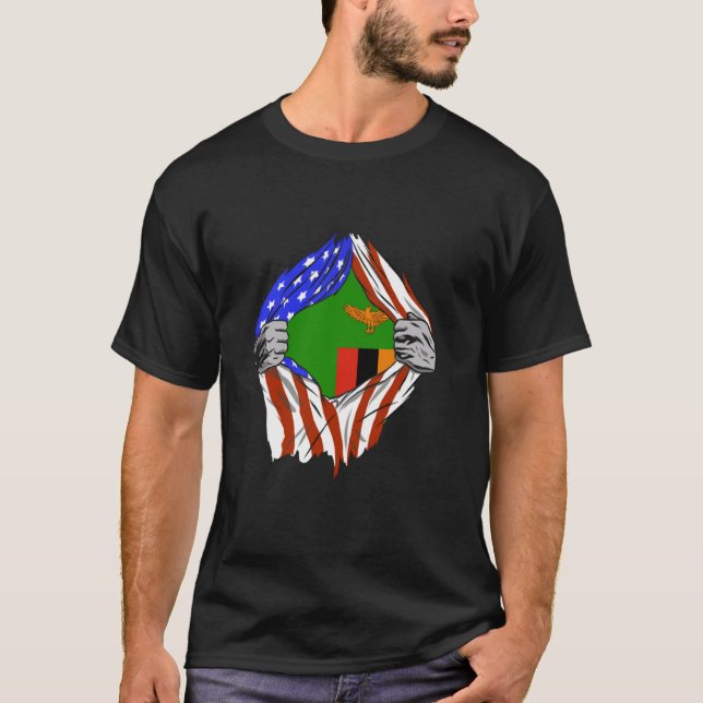 Zambia Chest USA America Zambian Flag Zambian Prid T-Shirt (Front)