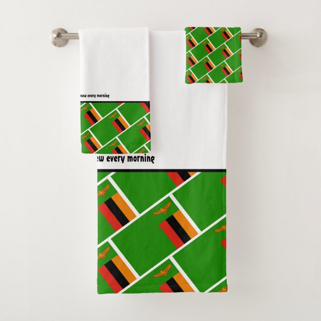 ZAMBIA FLAG Customised Scripture WHITE Zambian Bath Towel Set (Insitu)