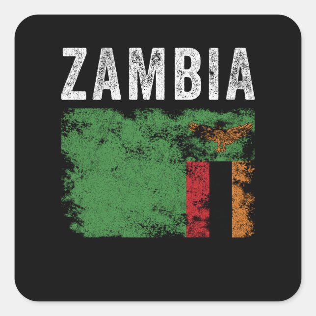 Zambia Flag Distressed - Zambian Flag Square Sticker (Front)