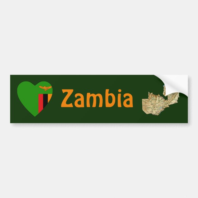 Zambia Flag Heart + Map Bumper Sticker (Front)