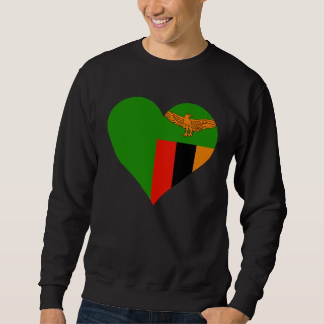 Zambia Flag Heart Zambia  Love Zambia Sweatshirt (Front)