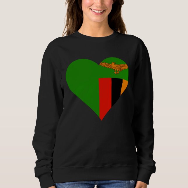 Zambia Flag Heart Zambia  Love Zambia Sweatshirt (Front)