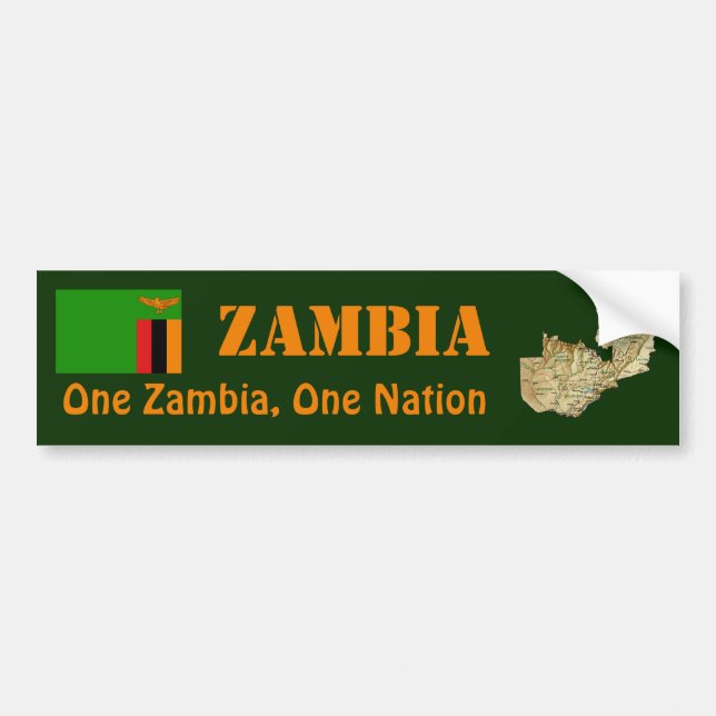 Zambia Flag + Map Bumper Sticker (Front)