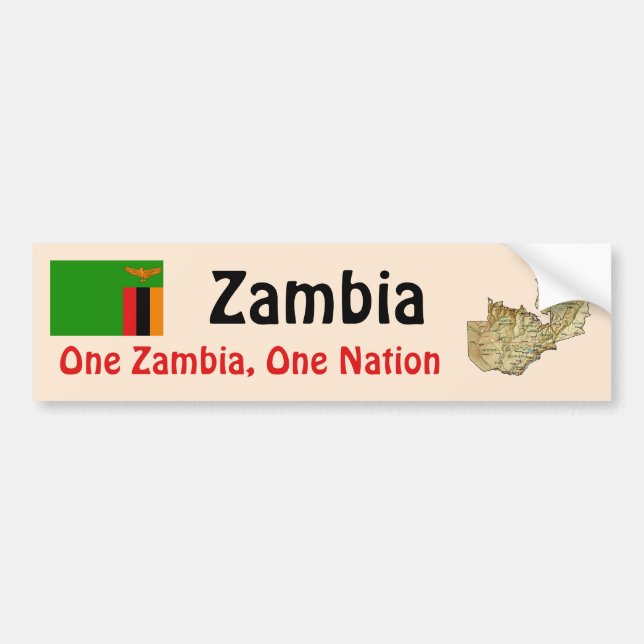 Zambia Flag + Map Bumper Sticker (Front)