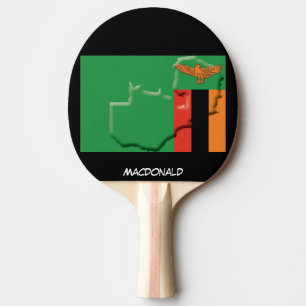 ZAMBIA FLAG & MAP Personalised BLACK Ping Pong Paddle