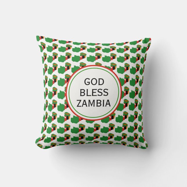 ZAMBIA Flag Patriotic GOD BLESS Cushion (Front)
