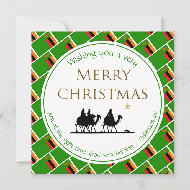 ZAMBIA FLAG Three Wise Men ZAMBIAN Christmas Holiday Card (Front)