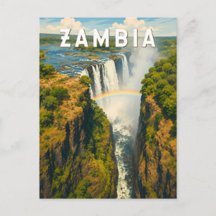 Zambia Illustration Travel Art Vintage Postcard