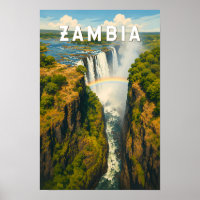 Zambia Illustration Travel Art Vintage