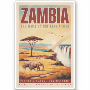 Zambia Landscape Illustration Travel Art Vintage