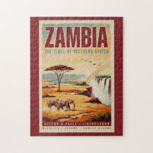Zambia Landscape Illustration Travel Art Vintage Jigsaw Puzzle